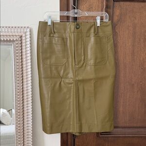 Anthropologie Olive Faux Leather Pencil Skirt